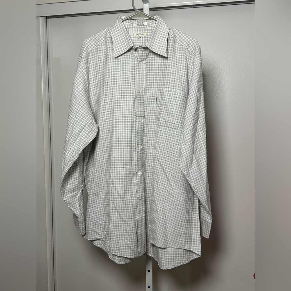 Faconnable Light Gray Checkered Button Down Shirt… - image 1